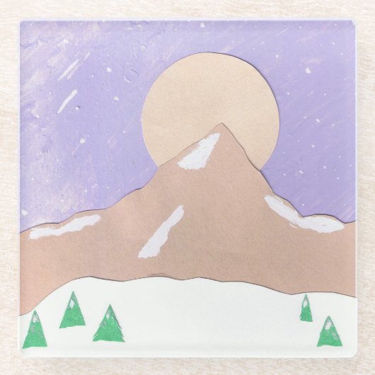 Onderzetter van glas met bergscène glazen onderzetter (Voorkant)