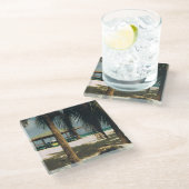 Onderzetter van glas met eilandscène glazen onderzetter (Schuin)