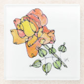 Onderzetter van glas - Oranje Roos (Voorkant)