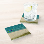 Onderzetter van glas - Umbrella op zandstrand (Schuin)