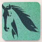 Onderzetter van harde kunststof met groene paarden (Voorkant)