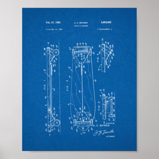 Onderzetter van het kind - Skateboard Patent - Bla Poster (Voorkant)