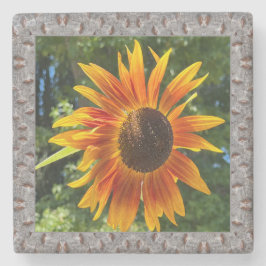Onderzetter van marmer met oranje zonnebloem 2