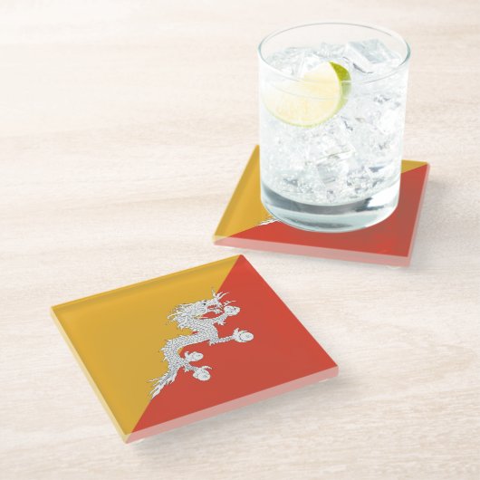 Onderzetter van patriottisch Bhutan-vlagglas Glazen Onderzetter (Schuin)