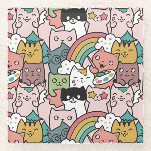 onderzetter van schattig kattenglas (Voorkant)
