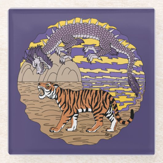 Onderzetter van tijger en drakenglas glazen onderzetter (Voorkant)
