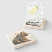 Onderzetter van travertijn met grizzly beer cub (Zijkant)