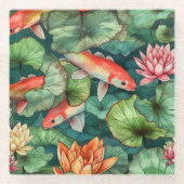 Onderzetter van waterverf Koi en waterlilies Glazen Onderzetter (Voorkant)