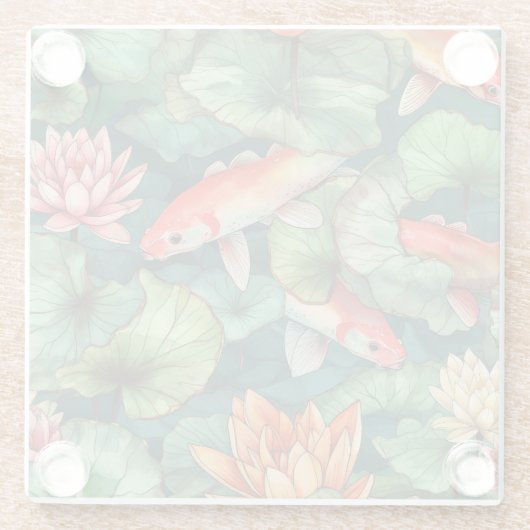 Onderzetter van waterverf Koi en waterlilies Glazen Onderzetter (Achterkant)