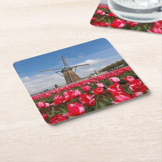 Onderzetter van windmolen en tulpen (Schuin)