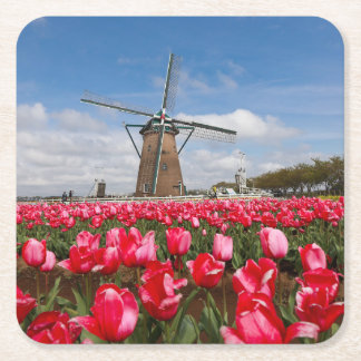 Onderzetter van windmolen en tulpen