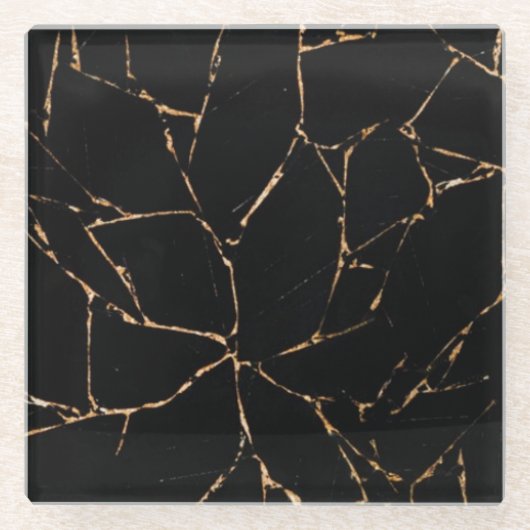 Onderzetter van zwart-wit en goudmarmer (Voorkant)