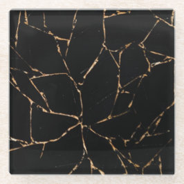 Onderzetter van zwart-wit en goudmarmer glazen onderzetter