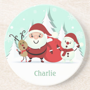 Onderzetter voor de aangepaste naam Santa, Reindee