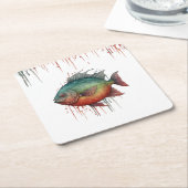 Onderzetter - Waterverf Serie: Piranha (Schuin)