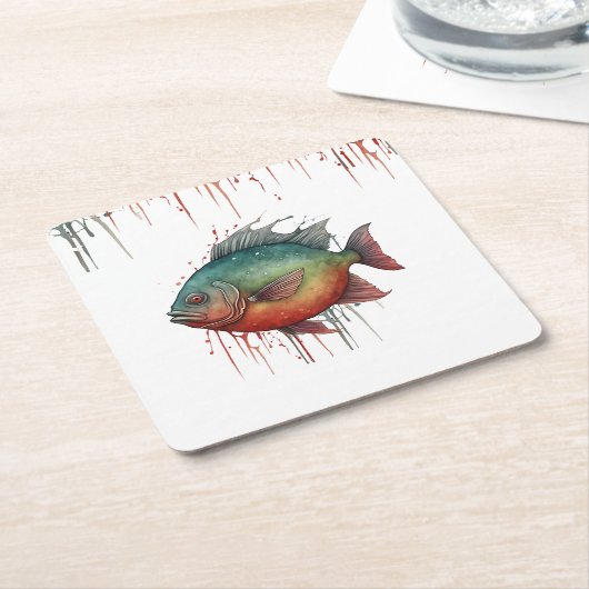 Onderzetter - Waterverf Serie: Piranha (Schuin)