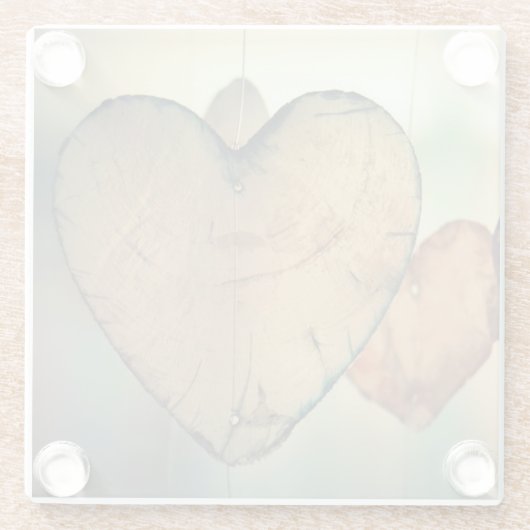 onderzetter "WOODEN HANGING HEARTS" Glazen Onderzetter (Achterkant)
