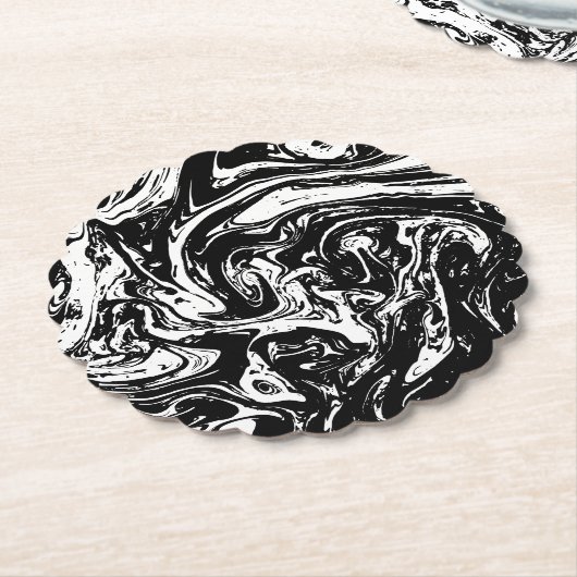 Onderzetter zwart-wit, marmerbaar papier (Gekanteld)