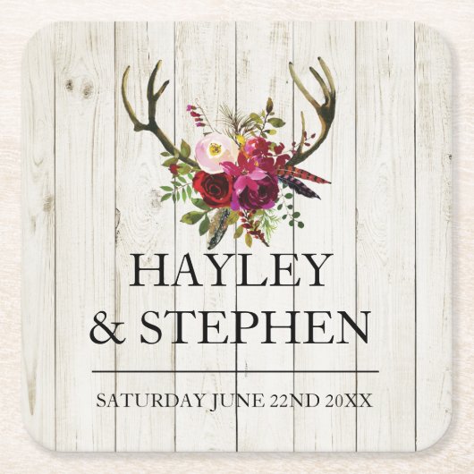 Onderzetters Antlers Rustiek hert huwelijksfeest (Voorkant)