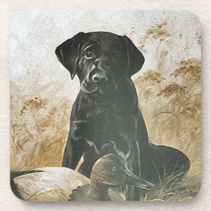 Onderzetters Black Lab Labrador Puppy Dog w Duck D
