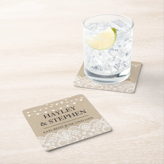 Onderzetters Burlap Lights Rustic Wedding Party (Insitu)