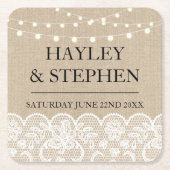 Onderzetters Burlap Lights Rustic Wedding Party (Voorkant)