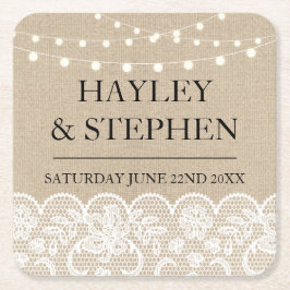 Onderzetters Burlap Lights Rustic Wedding Party