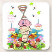 Onderzetters Happy Birthday Roze Cupcake (Voorkant)