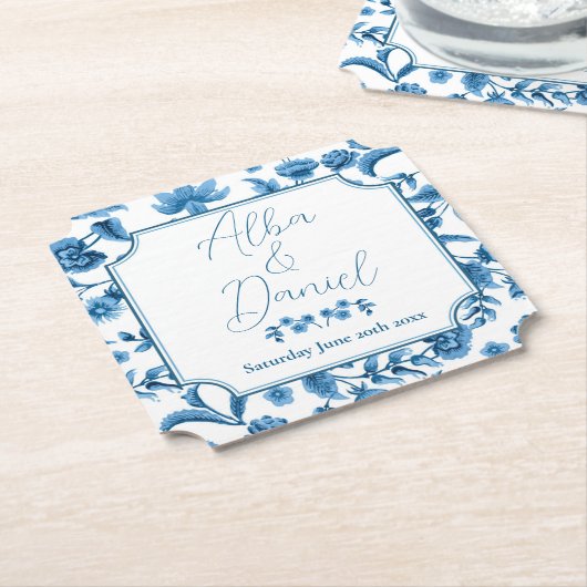 Onderzetters Huwelijk Chintz Blauw & Wit Bloemen D (Gekanteld)