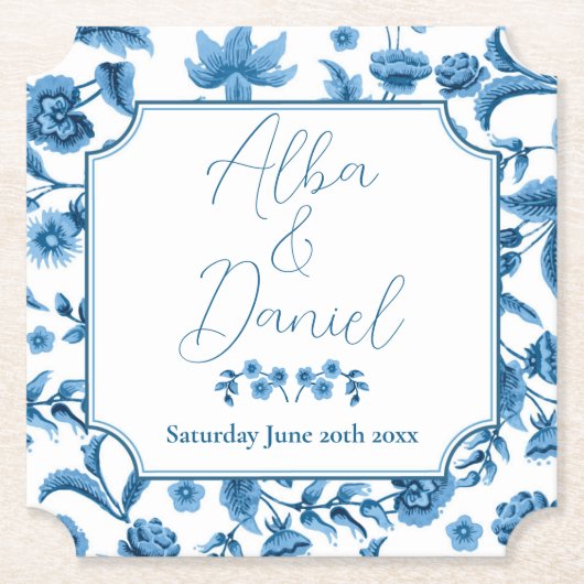 Onderzetters Huwelijk Chintz Blauw & Wit Bloemen D (Voorkant)