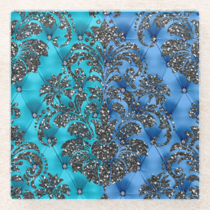 Onderzetters met 2-toon blauw zilver glitter
