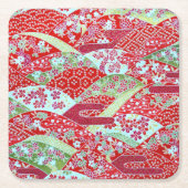 Onderzetters met Chiyogami uit de Rode Floral Yuze (Voorkant)