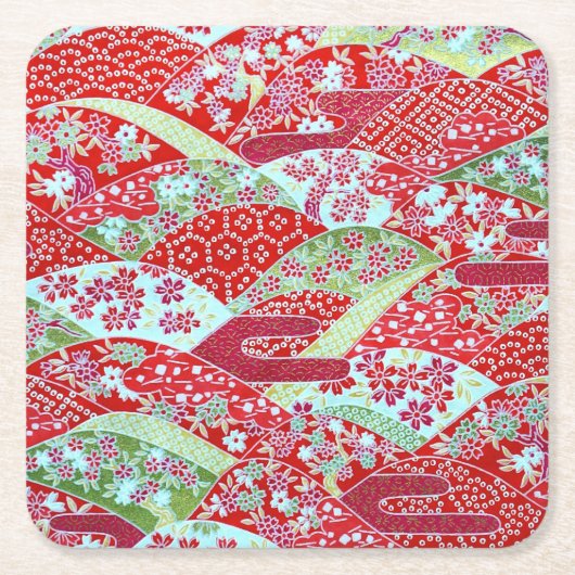 Onderzetters met Chiyogami uit de Rode Floral Yuze (Voorkant)