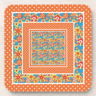Onderzetters met kurk: Oranje Floral- en pooldots