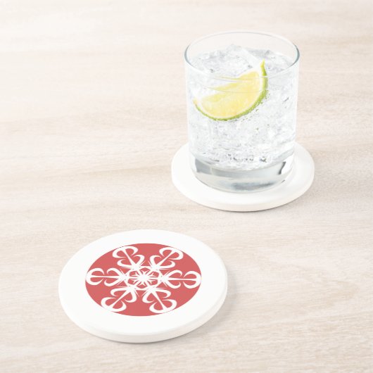 Onderzetters met rode en witte sneeuwvlokken (Zijkant)