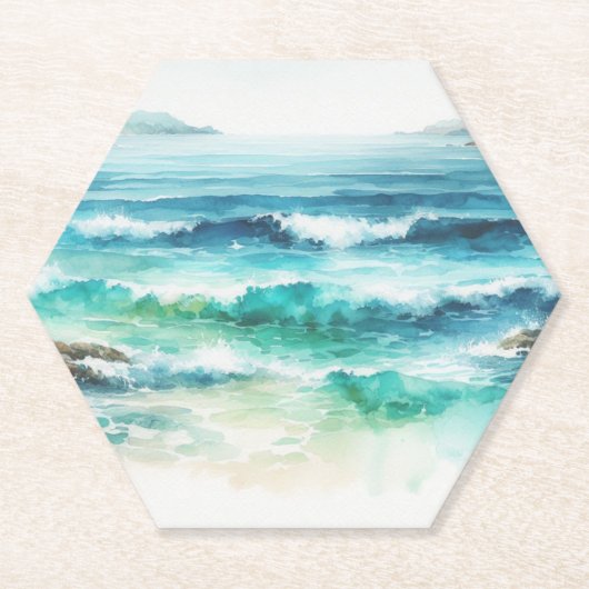Onderzetters Ocean Waves Beach Waterverf Schilderi (Voorkant)