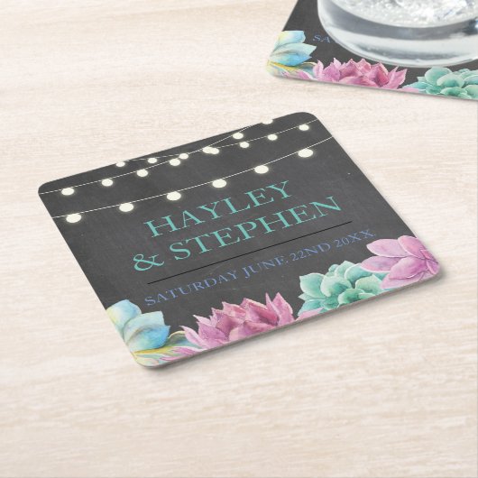 Onderzetters Pastels Succulents Rustic Wedding Par (Schuin)