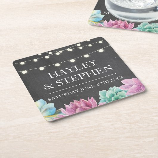 Onderzetters Pastels Succulents Rustiek Huwelijksf (Schuin)