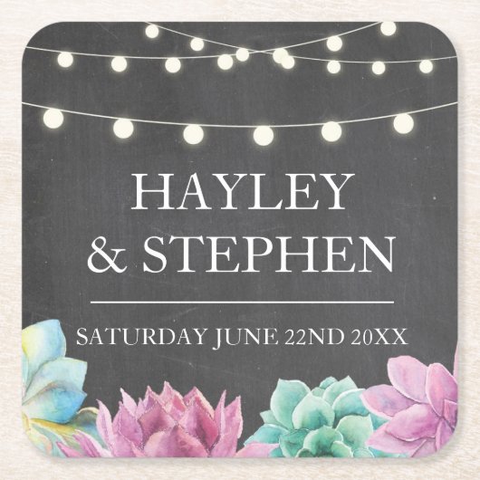 Onderzetters Pastels Succulents Rustiek Huwelijksf (Voorkant)