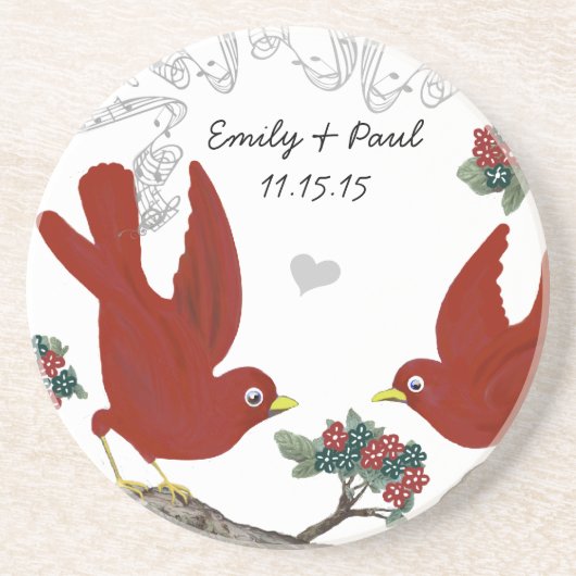 Onderzetters rode en groene  Tortelduifjes (Voorkant)