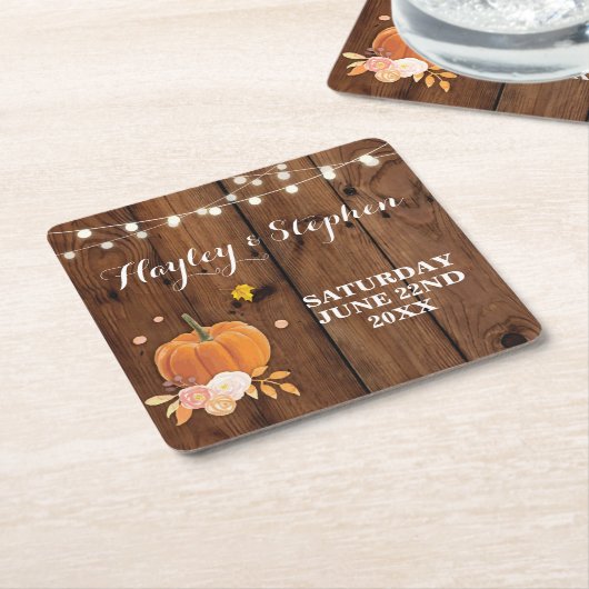 Onderzetters Rustiek Hout Pompoen Fall Wedding Par (Schuin)