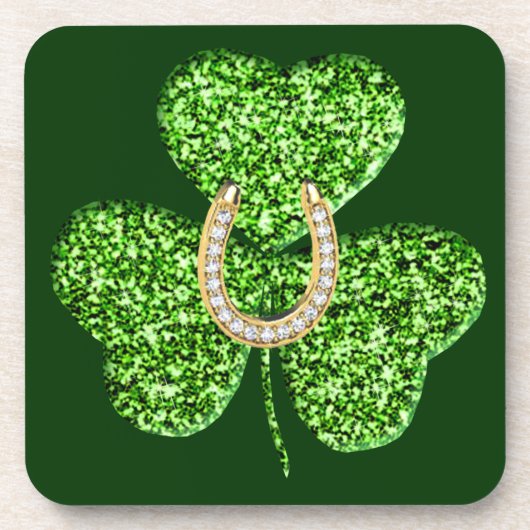 Onderzetters van glitter-shamrock en Hoefijzer (Voorkant)