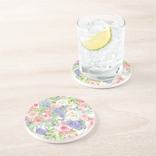 Onderzetters van lentellavender en roze bloemen (Zijkant)