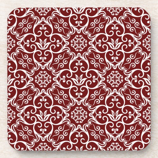 Onderzetters van Maroon & White Damask Cork (Voorkant)