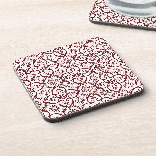Onderzetters van Maroon & White Damask Cork (Linkerzijde)