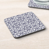 Onderzetters van Navy Blue en White Damask Cork (Linkerzijde)