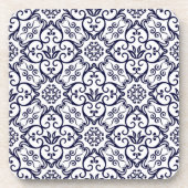 Onderzetters van Navy Blue en White Damask Cork (Voorkant)