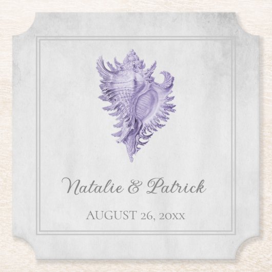 Onderzetters van Paarse conch Shell Wedding Paper (Voorkant)