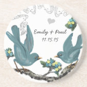 Onderzetters van poolblauwe en gele  Tortelduifjes (Voorkant)