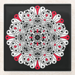 Onderzetters van rood, zwart en wit Mandala
